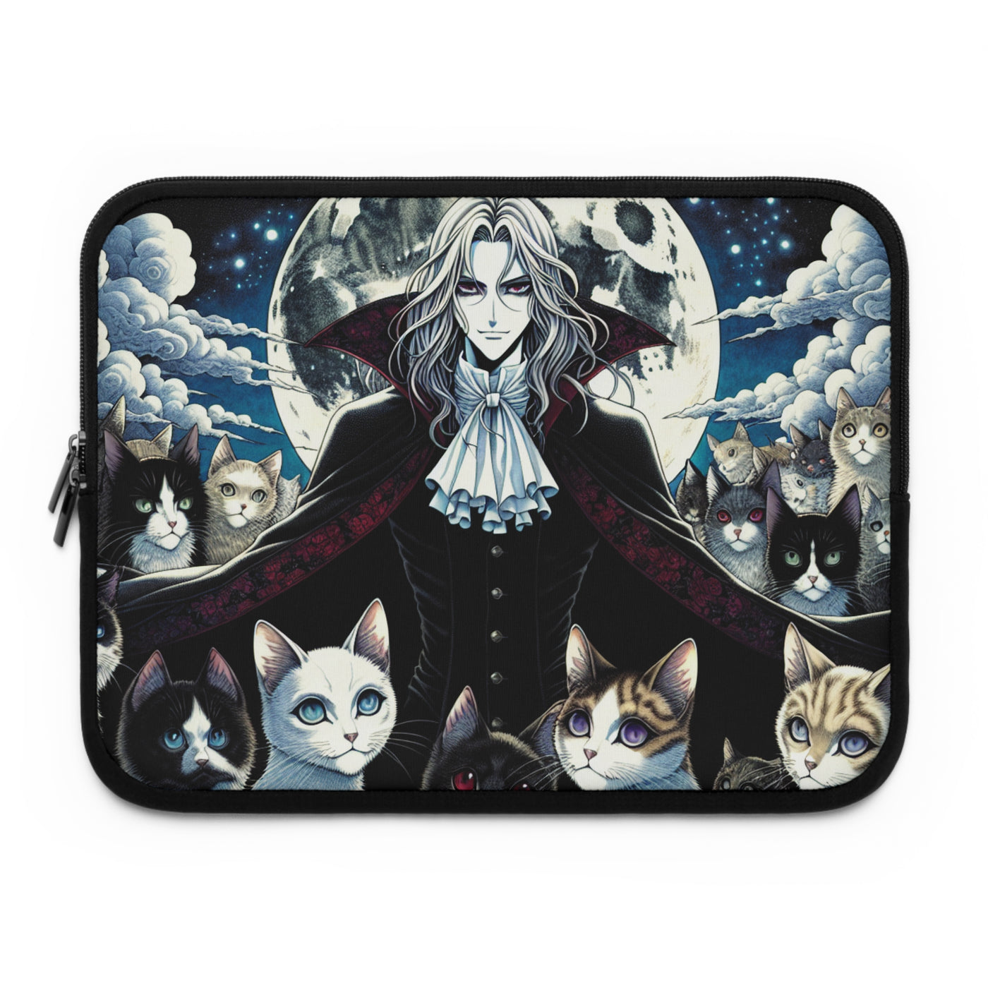 Gothic Anime Cat Laptop Sleeve, Halloween Witchy Bag, Spooky Manga Katzen Case, Düster Sleeve, Kawaii Tech Gear Pouch, Black Cat Tech Cover