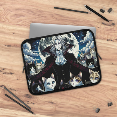 Gothic Anime Cat Laptop Sleeve, Halloween Witchy Bag, Spooky Manga Katzen Case, Düster Sleeve, Kawaii Tech Gear Pouch, Black Cat Tech Cover