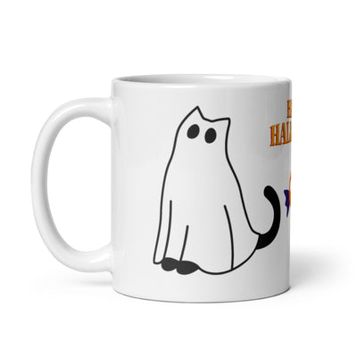 Weiße, glänzende Halloween Tasse