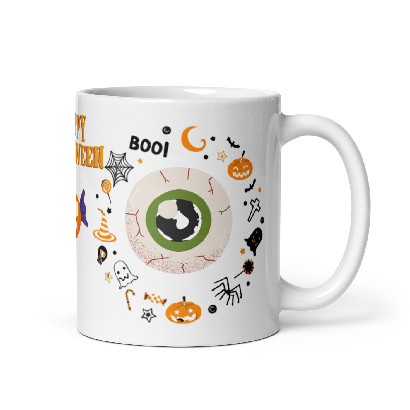 Weiße, glänzende Halloween Tasse